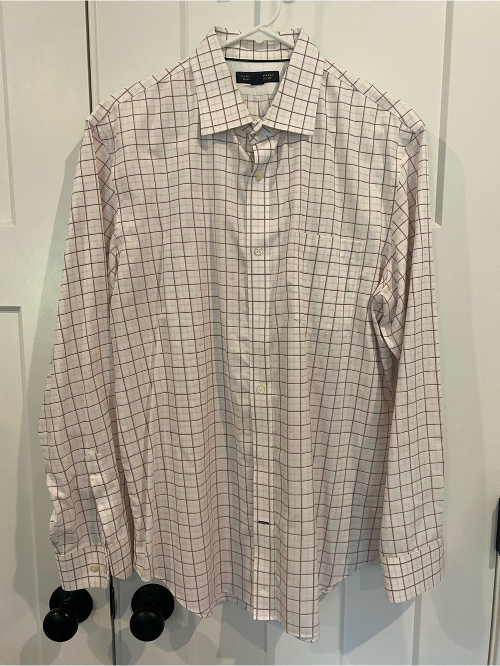 Banana Republic Men’s White Shirt with Red Windowpane Plaid